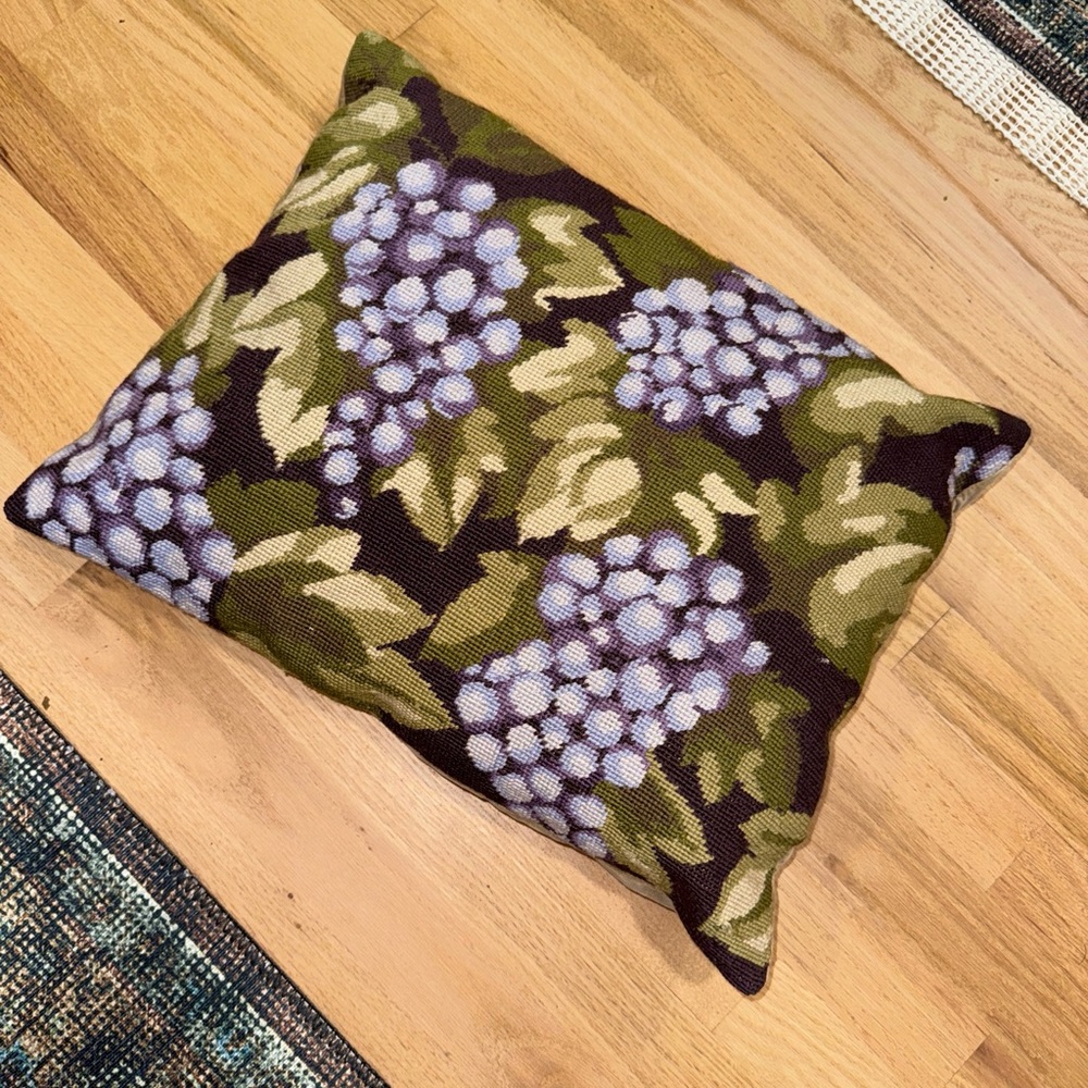 Hand Made Wool Needlepoint  / Velvet Pillow 16” x20”Floral Pillow Cover